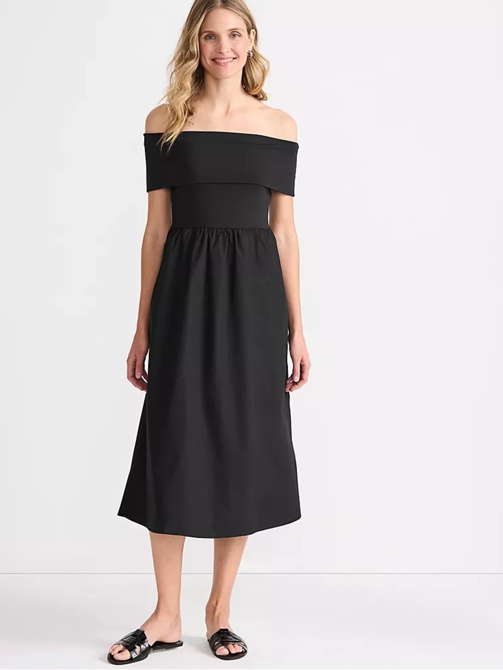 Lands' End Black Off-Shoulder Midi Dress New M